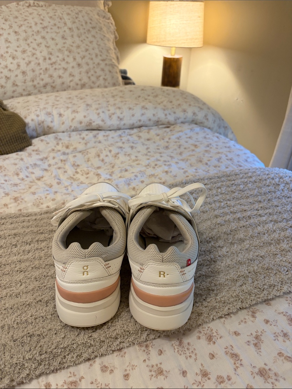 On Running Women's White Sneakers with Blush Heel Accent - Picture 9 of 16